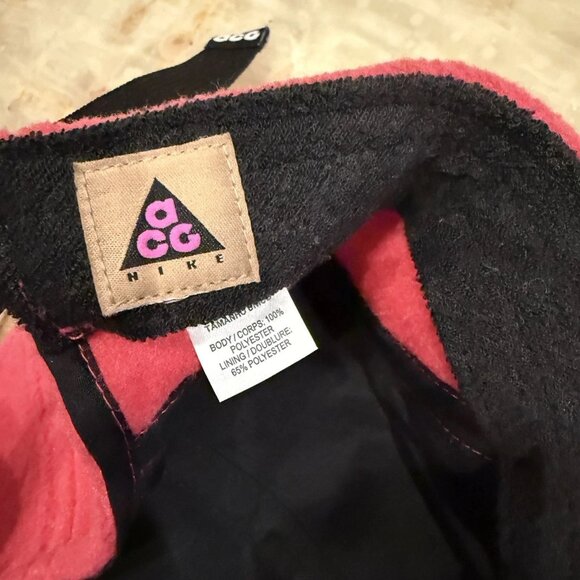 Vintage Nike ACG Fleece Hat Pink Yellow Logo Outdoor Hiking Cap Adjustable - Picture 2 of 3
